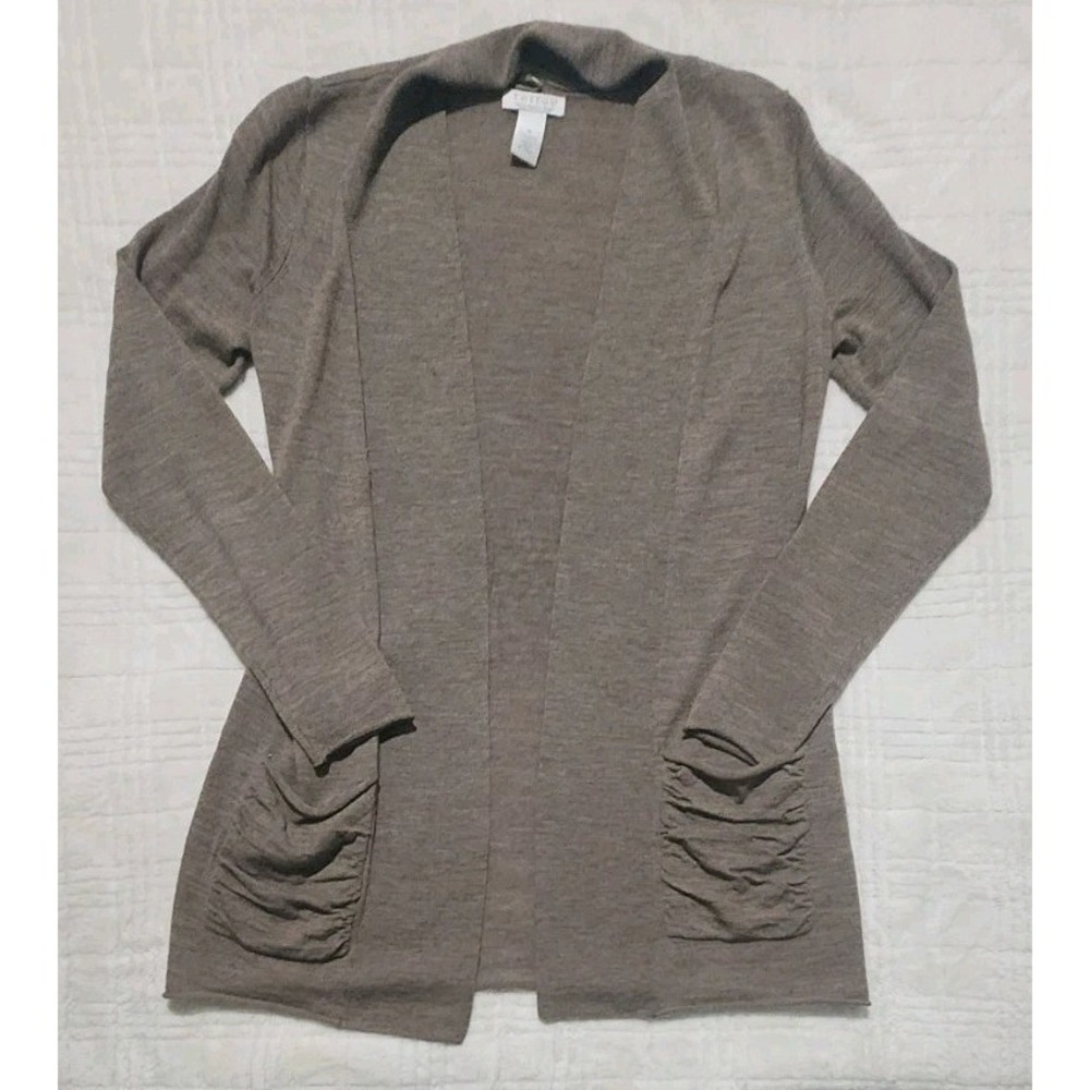 Tweeds 100% Merino‎ Wool Women Medium Cardigan Sweater Gray Open Pocket